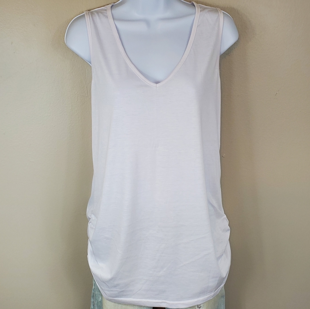 NWOT White V-Neck Tank Top With Shirred Sides (no brand)